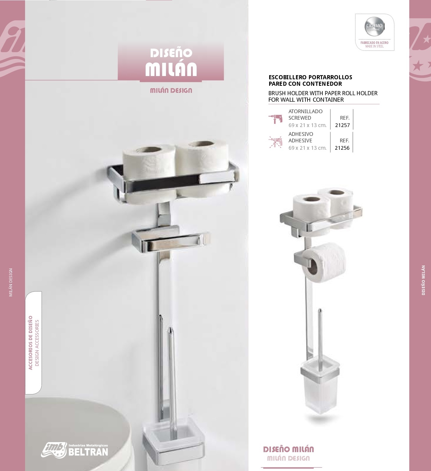Escobillero Portarollos Pared con Contenedor Milán - Accesorios de Diseño