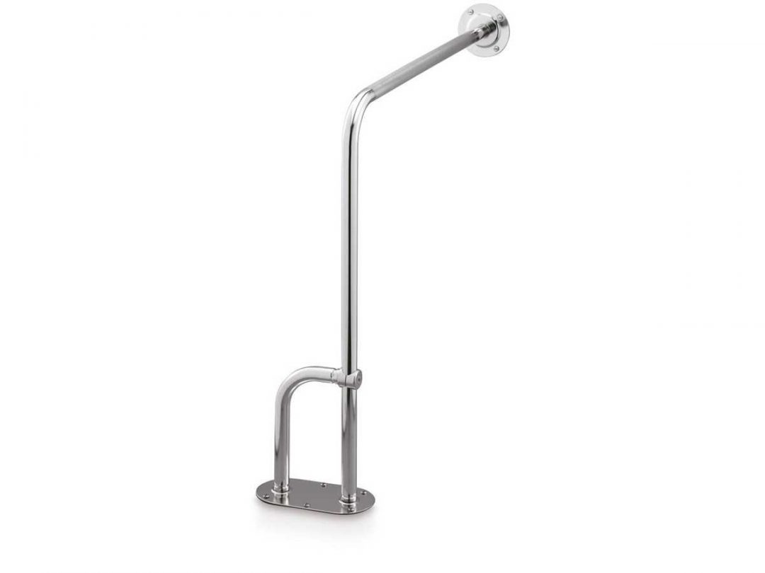 Asidero con Apoyo Auxiliar de Fijación en Suelo y para Pared e Inodoro con Pata ajustable Inox 18/10